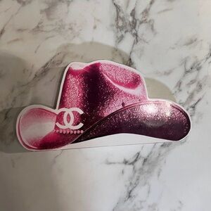 Chanel Pink Glitter Cowboy Hat Shelf Decor